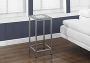 28" Grey and Hammered Silver Metal Accent Table with a Blue Tile Top