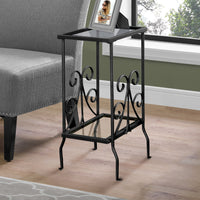 30" Black Metal and Clear Tempered Glass Accent Table