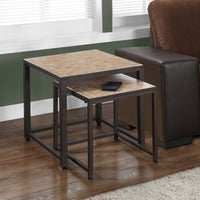 37" Brown Metal Two Pieces Nesting Table Set with Tile Tops