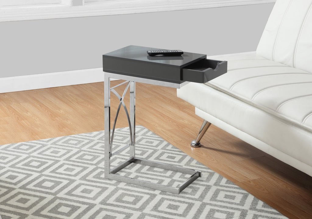 24.5" Grey Particle Board and Chrome Accent Table with a Drawer