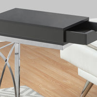 24.5" Grey Particle Board and Chrome Accent Table with a Drawer