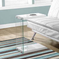 24.75" Glossy White Particle Board and Clear Tempered Glass Accent Table