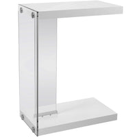24.75" Glossy White Particle Board and Clear Tempered Glass Accent Table