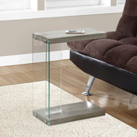24.75" Dark Taupe Particle Board and Clear Tempered Glass Accent Table