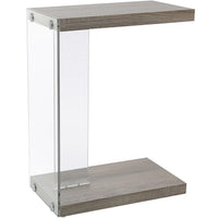 24.75" Dark Taupe Particle Board and Clear Tempered Glass Accent Table