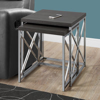 40.5" Grey Particle Board and Chrome Metal Two Pieces Nesting Table Set