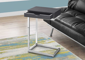 24.5" Grey Particle Board and Chromed Metal Accent Table with a Drawer