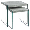 35.5" Grey Cement Particle Board and Clear Glass Two Pieces Nesting Table Set