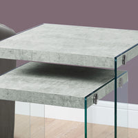 35.5" Grey Cement Particle Board and Clear Glass Two Pieces Nesting Table Set