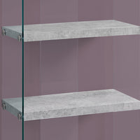 60" Grey Cement Particle Board and Clear Tempered Glass Bookcase