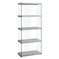 60" Grey Cement Particle Board and Clear Tempered Glass Bookcase
