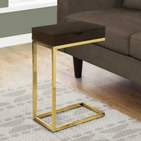 24.5" Cappuccino Particle Board and Gold Metal Accent Table with a Drawer