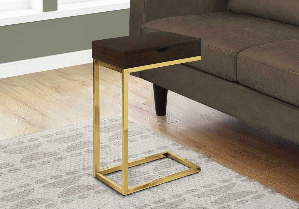 24.5" Cappuccino Particle Board and Gold Metal Accent Table with a Drawer