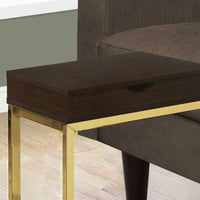 24.5" Cappuccino Particle Board and Gold Metal Accent Table with a Drawer