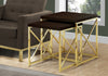 40.5" Cappuccino Particle Board and Gold Metal Two Pieces Nesting Table Set