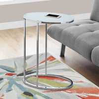 24.5" Oval Chrome Metal and Frosted Tempered Glass Accent Table