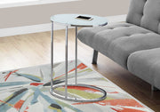 24.5" Oval Chrome Metal and Frosted Tempered Glass Accent Table