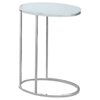 24.5" Oval Chrome Metal and Frosted Tempered Glass Accent Table