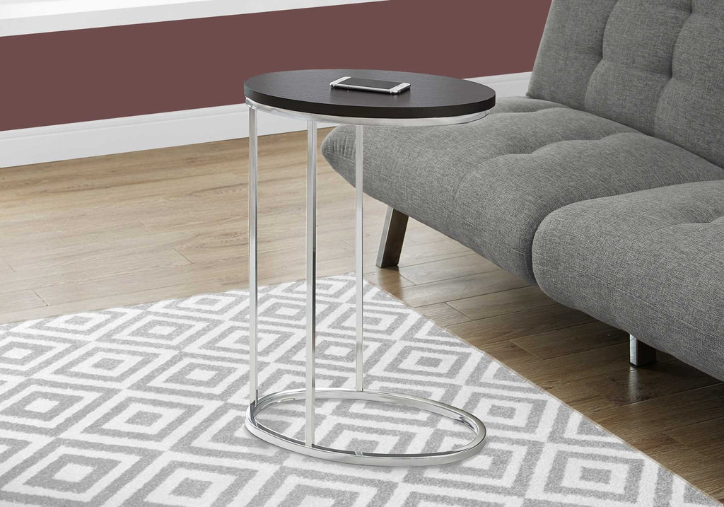 25" Cappuccino Particle Board and Chrome Metal Accent Table