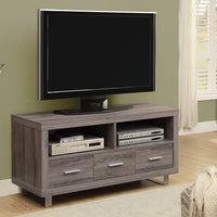 23.75" Dark Taupe Particle Board and Silver Metal TV Stand with 3 Drawers