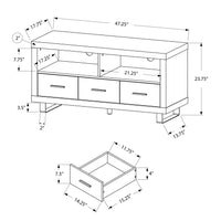 23.75" Dark Taupe Particle Board and Silver Metal TV Stand with 3 Drawers