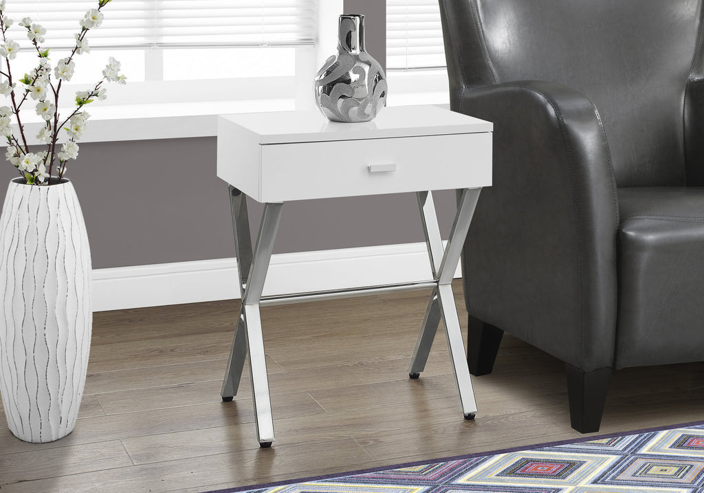 22.25" Particle Board and Chrome Metal Accent Table