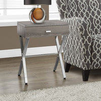 22.25" Dark Taupe Particle Board and Chrome Metal Accent Table