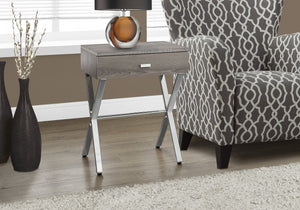 22.25" Dark Taupe Particle Board and Chrome Metal Accent Table