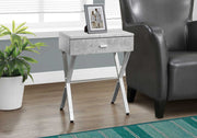 22.25" Grey Cement Particle Board and Chrome Metal Accent Table