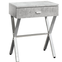 22.25" Grey Cement Particle Board and Chrome Metal Accent Table