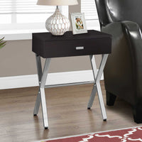 22.25" Cappuccino Particle Board and Chrome Metal Accent Table