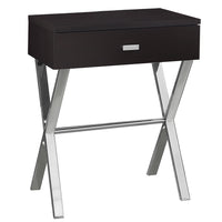 22.25" Cappuccino Particle Board and Chrome Metal Accent Table