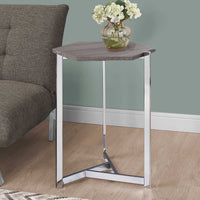 24" Dark Taupe Particle Board and Chrome Metal Hexagon Accent Table
