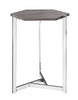 24" Dark Taupe Particle Board and Chrome Metal Hexagon Accent Table