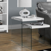 35.5" Glossy White Particle Board and Clear Glass Two Pieces Nesting Table Set