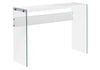 32" Glossy White Particle Board and Clear Tempered Glass Accent Table