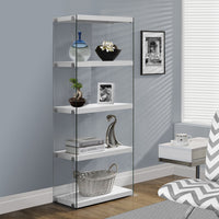 60" Glossy White Particle Board and Clear Tempered Glass Bookcase