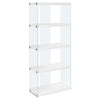 60" Glossy White Particle Board and Clear Tempered Glass Bookcase