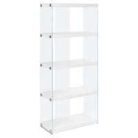 60" Glossy White Particle Board and Clear Tempered Glass Bookcase