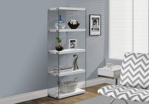 60" Glossy White Particle Board and Clear Tempered Glass Bookcase