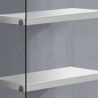 60" Glossy White Particle Board and Clear Tempered Glass Bookcase