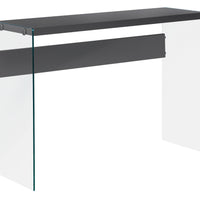 32" Glossy Grey Particle Board and Clear Tempered Glass Accent Table