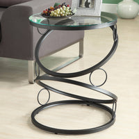 24.25" Matte Black Metal and Clear Tempered Glass Accent Table