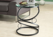 24.25" Matte Black Metal and Clear Tempered Glass Accent Table