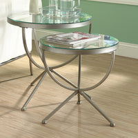 44.5" Silver Metal and Clear Tempered Glass Two Piece Nesting Table Set