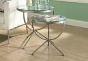 44.5" Silver Metal and Clear Tempered Glass Two Piece Nesting Table Set