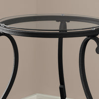 24" Hammered Black Metal and Clear Tempered Glass Accent Table