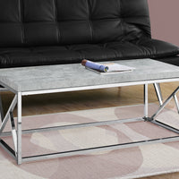 17" Grey Cement Particle Board, Laminate, and Chrome Metal Coffee Table