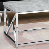 17" Grey Cement Particle Board, Laminate, and Chrome Metal Coffee Table