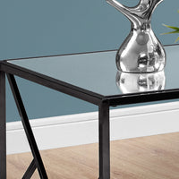 21.75" Black Particle Board and Nickel Metal End Table with a Mirror Top
